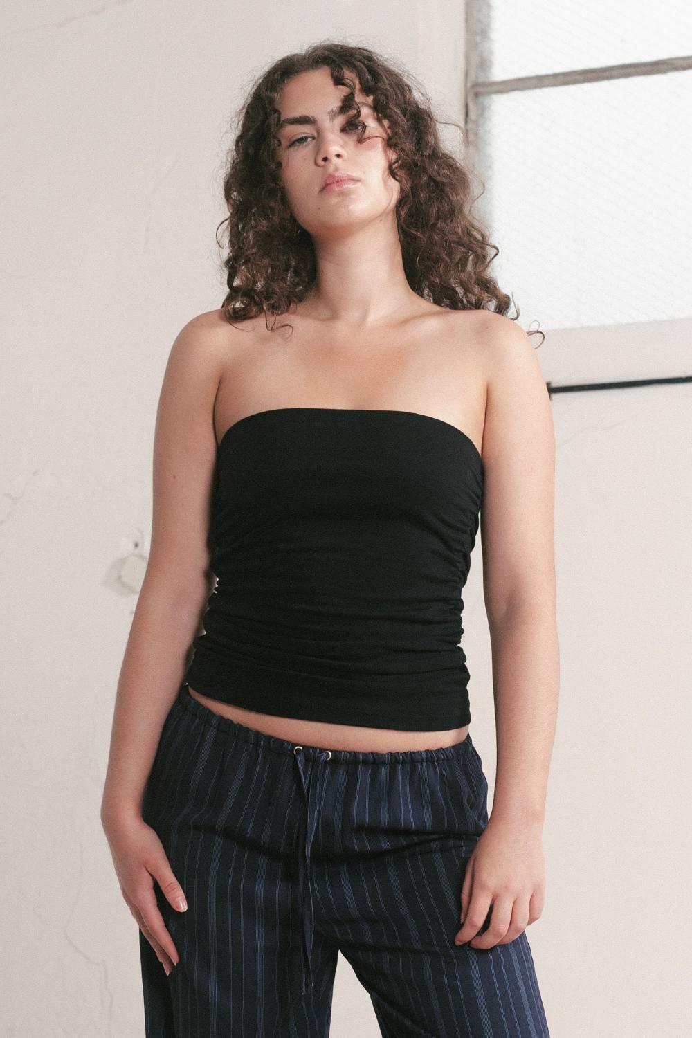 EVA GATHERED BOOB TUBE | BLACK