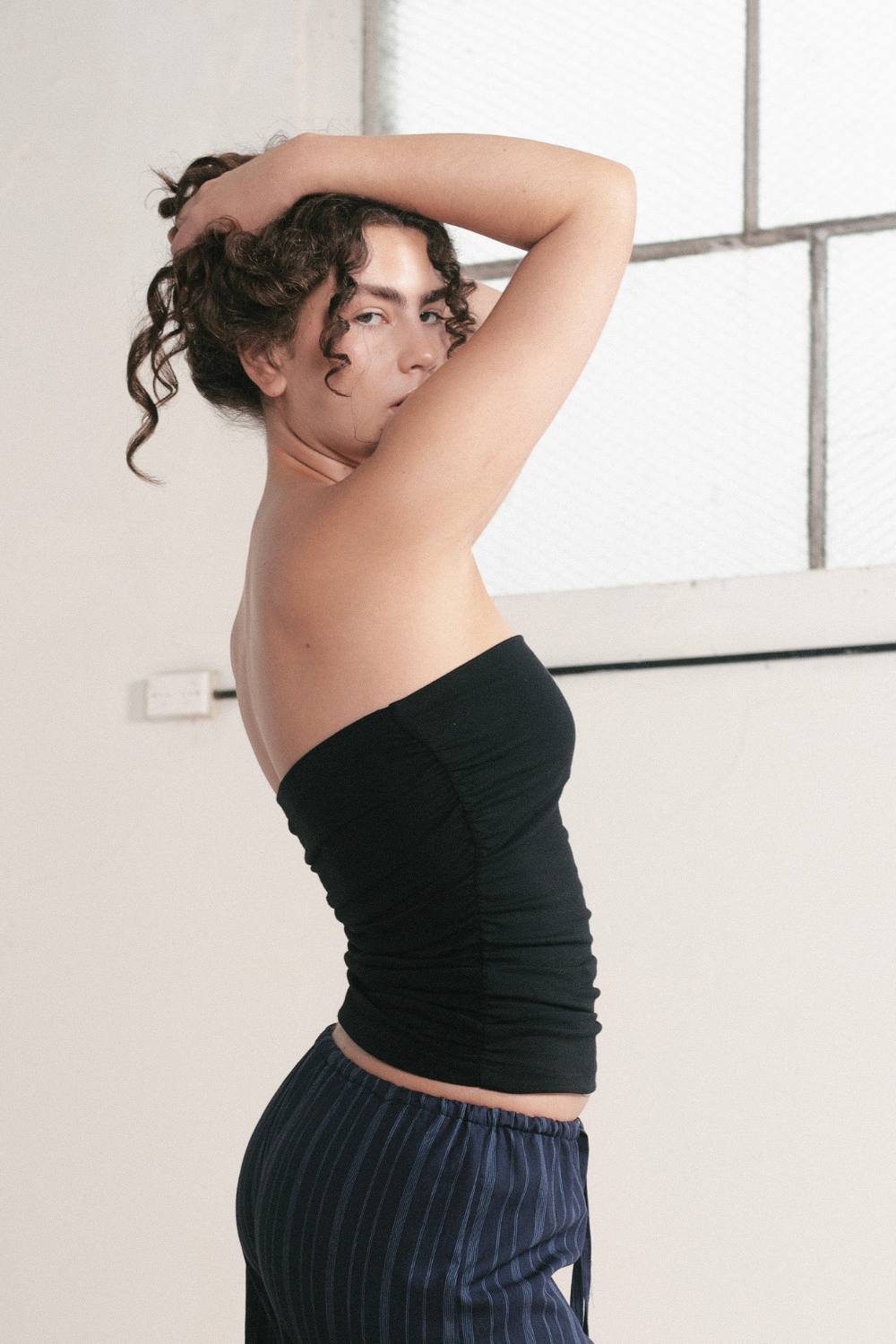 EVA GATHERED BOOB TUBE | BLACK