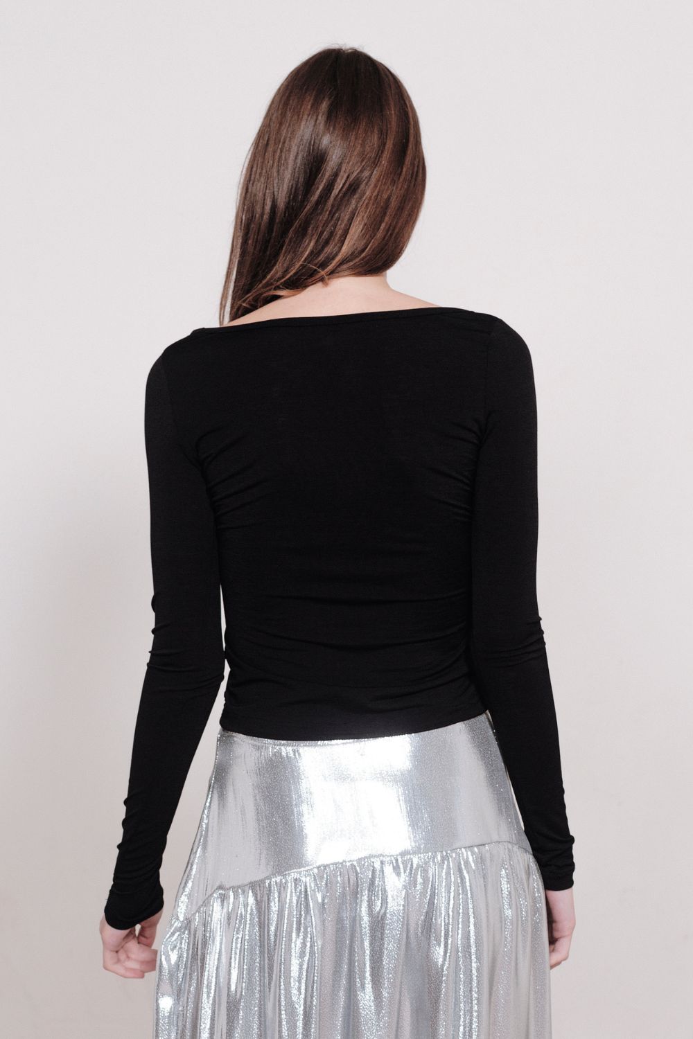 CARLOTTA DEEP V LONG SLEEVE | BLACK