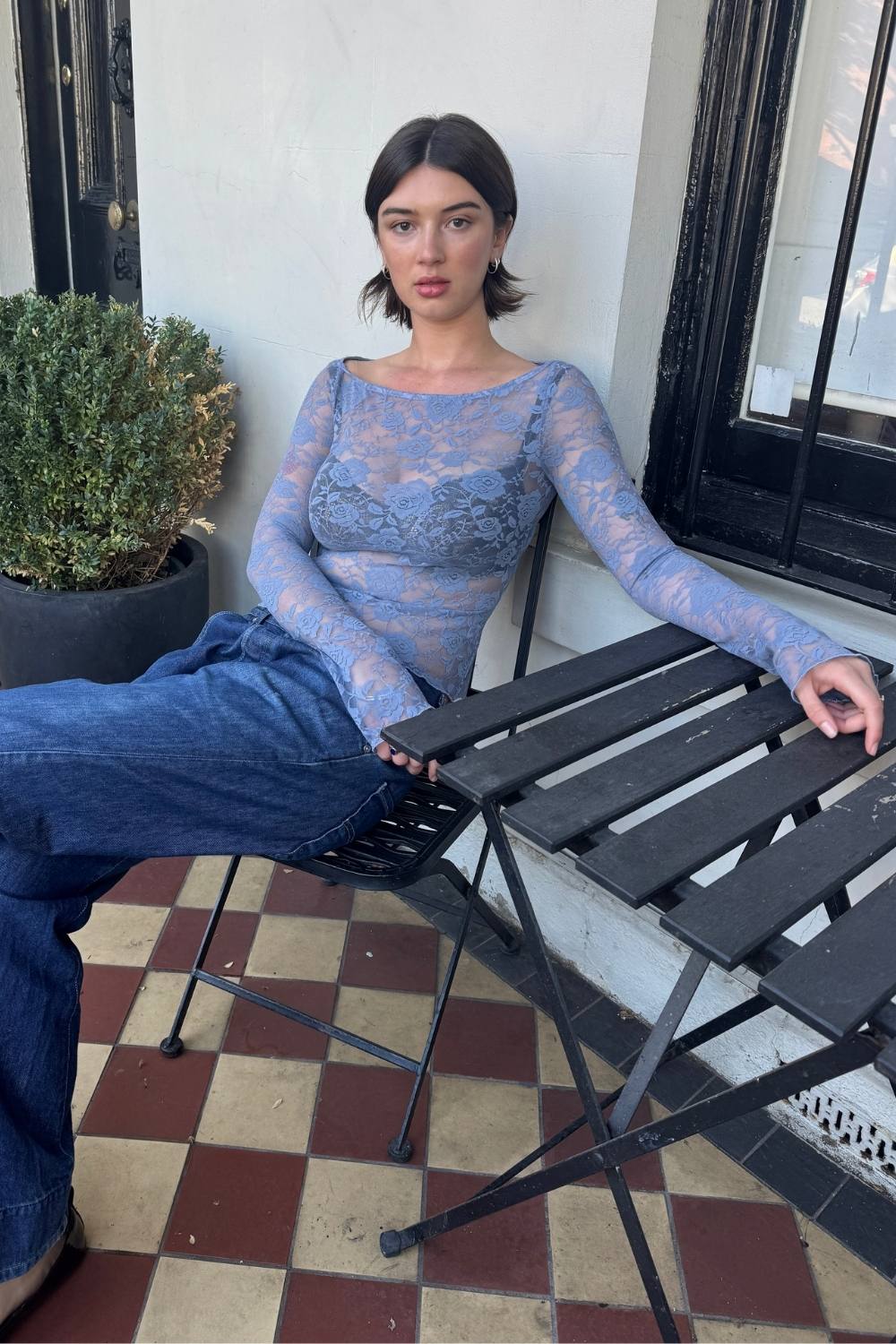 COLETTE LACE TOP | DENIM BLUE