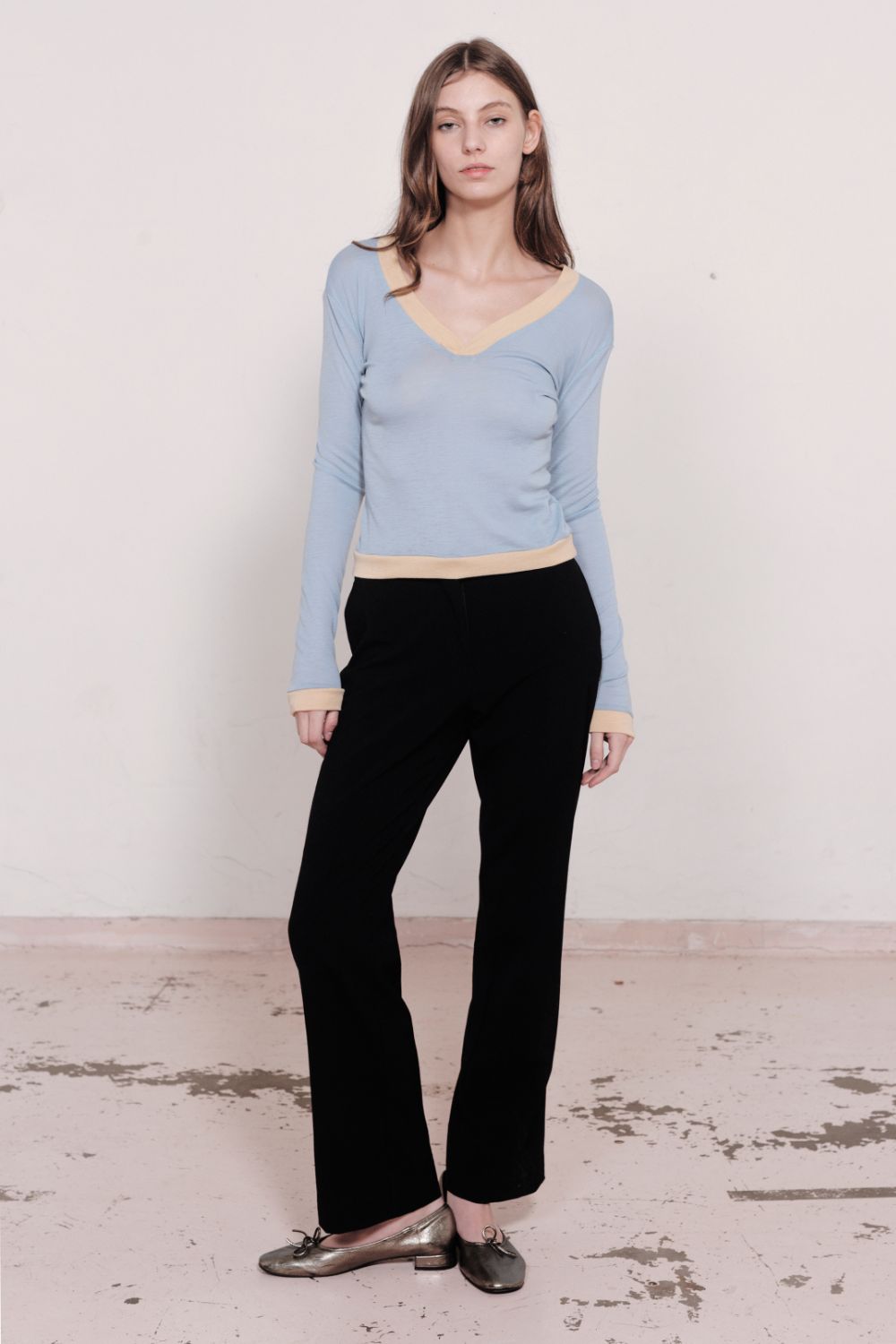 GOLDIE V NECK | BABY BLUE AND LEMON
