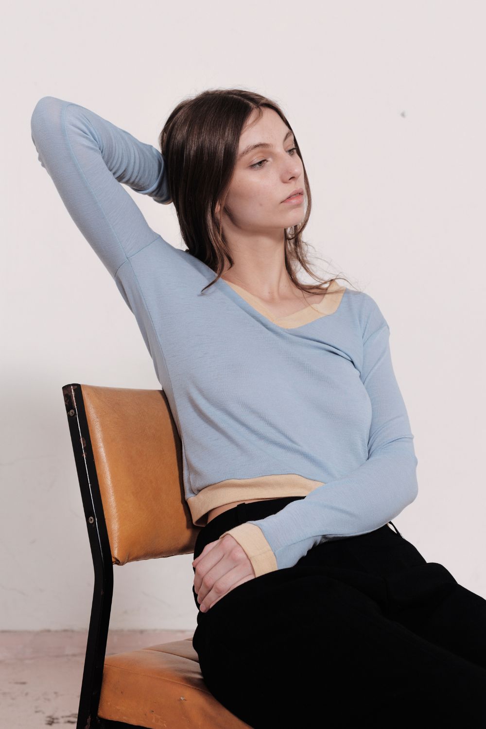 GOLDIE V NECK | BABY BLUE AND LEMON