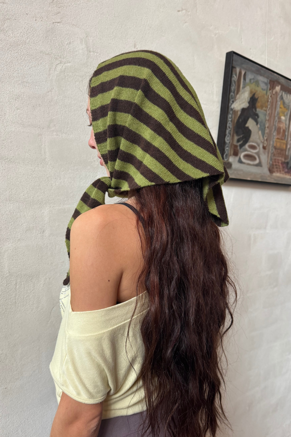 WOOL HEAD SCARF | OLIVE & CHOCOLATE STRIPE