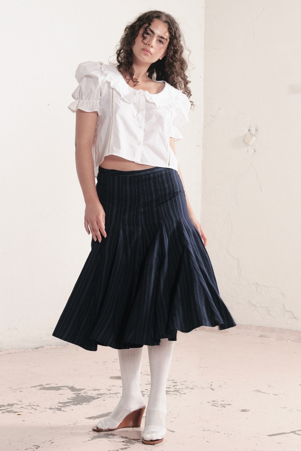 GODET SKIRT | MIDNIGHT STRIPE