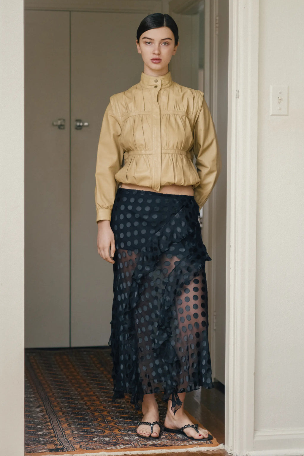 CLARE BIAS SKIRT | BLACK POLKA DOT