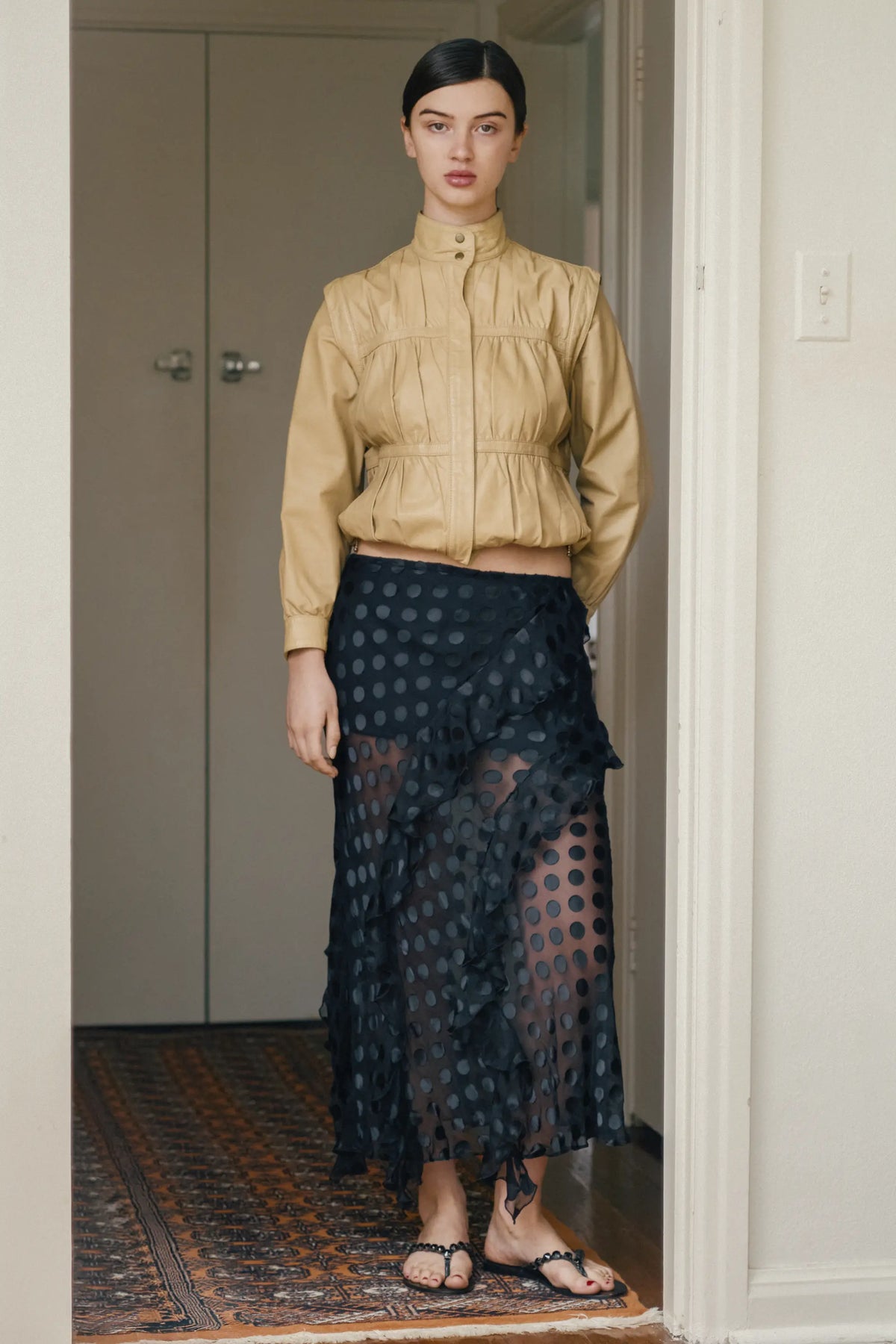 CLARE BIAS SKIRT | BLACK POLKA DOT