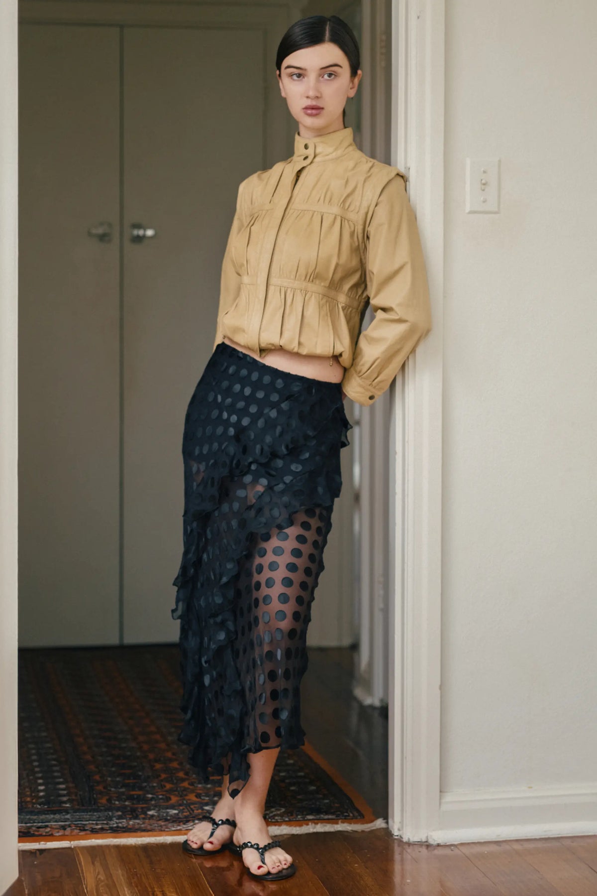 CLARE BIAS SKIRT | BLACK POLKA DOT
