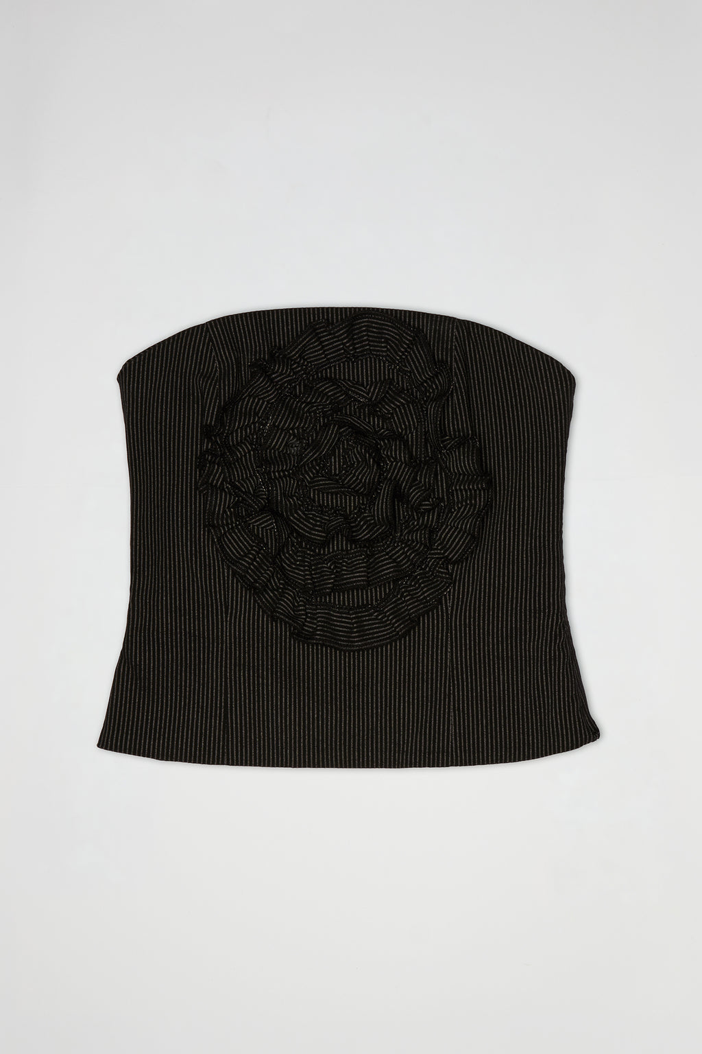 AUDREY ROSETTE BUSTIER | BLACK AND GREY PINSTRIPE