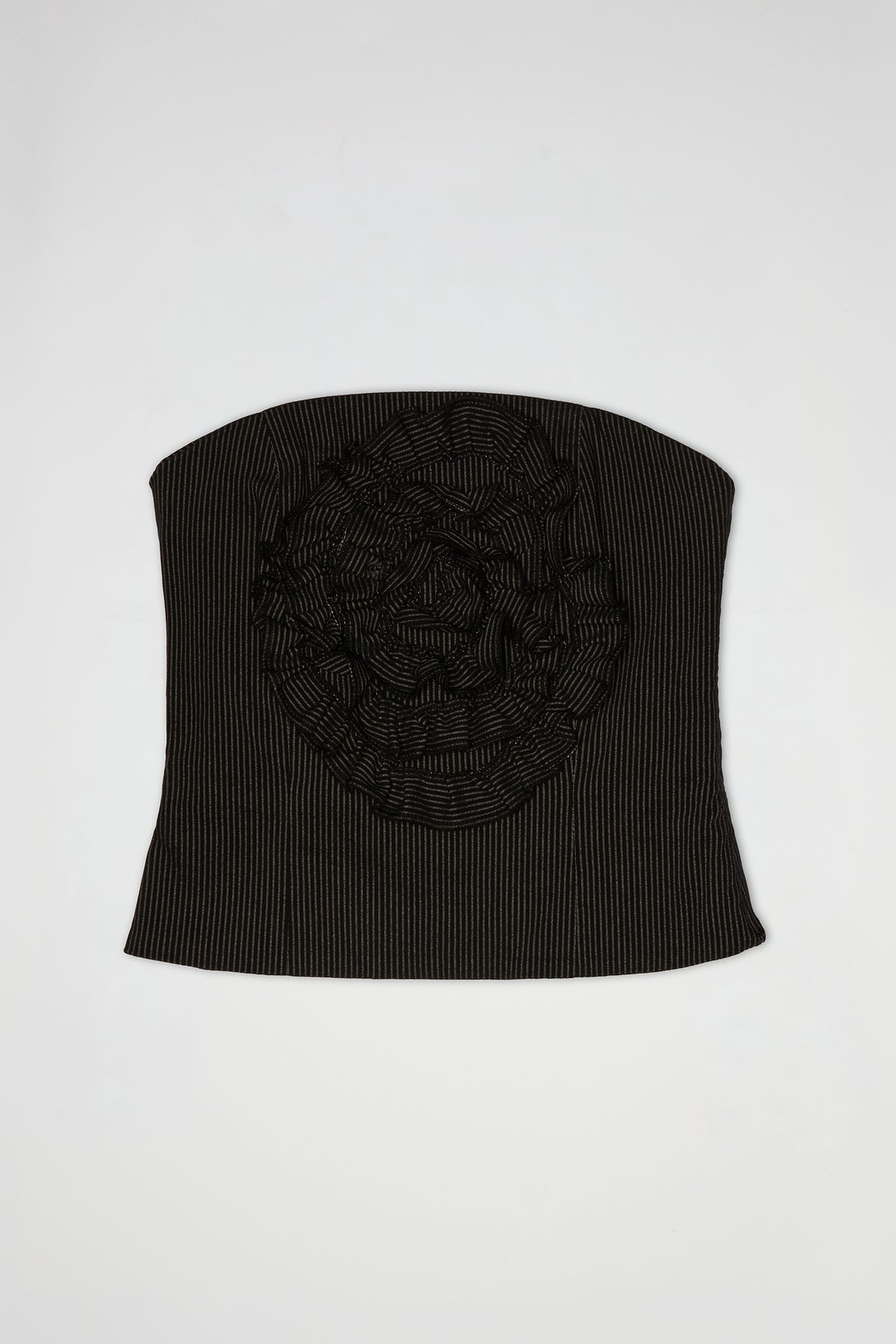 AUDREY ROSETTE BUSTIER | BLACK AND GREY PINSTRIPE